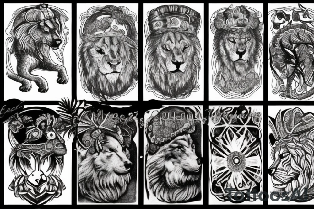 grecques god with a hat of Lion and a wolf tattoo idea