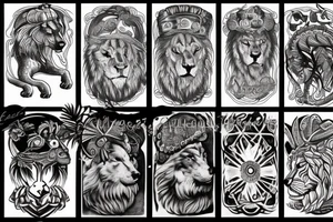 grecques god with a hat of Lion and a wolf tattoo idea