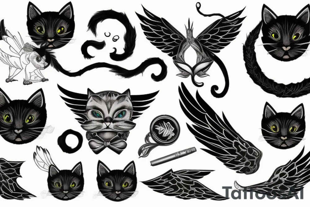 Black cat with Wings and fire tattoo idea