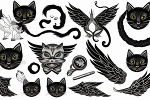 Black cat with Wings and fire tattoo idea