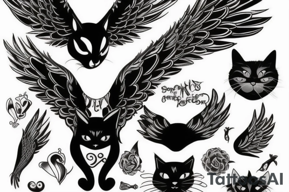 Black cat with Wings and fire tattoo idea