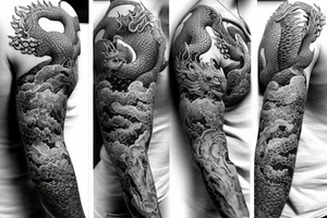 Arm half sleeve with rocks and dragon tattoo idea