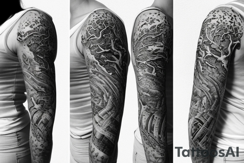 Arm half sleeve with rocks and dragon tattoo idea