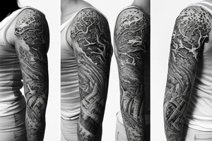 Arm half sleeve with rocks and dragon tattoo idea