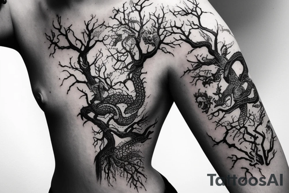 Arm half sleeve with rocks and dragon tattoo idea