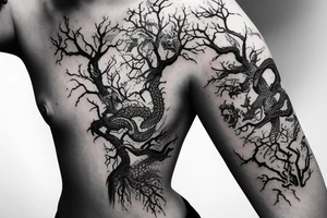 Arm half sleeve with rocks and dragon tattoo idea