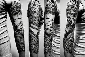 Arm half sleeve with rocks and dragon tattoo idea