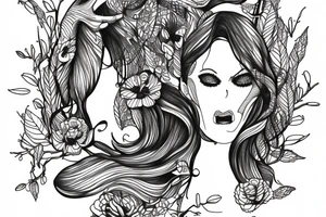 A tattoo of a woman who’s body is made of tree roots, hugging tattoo idea