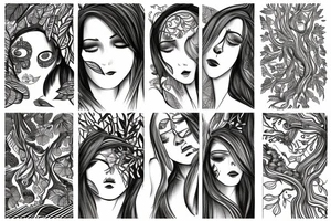 A tattoo of a woman who’s body is made of tree roots, hugging tattoo idea