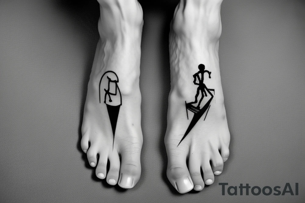 Single line foot with appearing bones tattoo idea