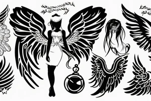 a silhouette figure of an angel with huge wings and small body, without any details inside the silhouette tattoo idea