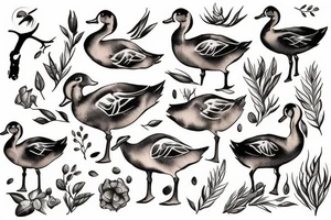 DUCK WITH DEER, FISH, FIELDS, CROPS INSIDE tattoo idea