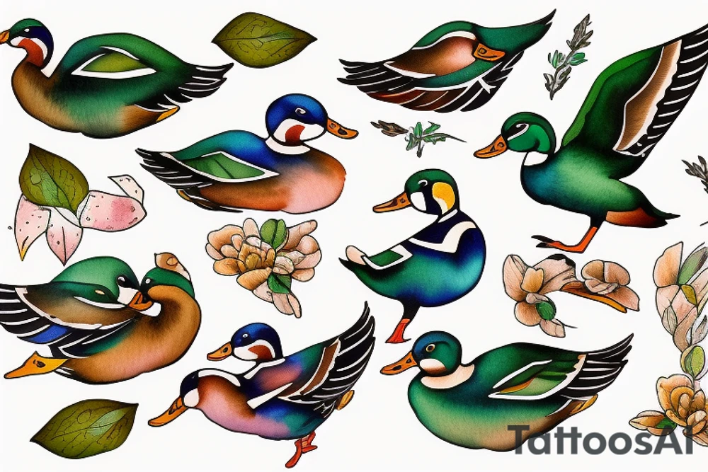 MALLARD DUCK WITH DEER tattoo idea