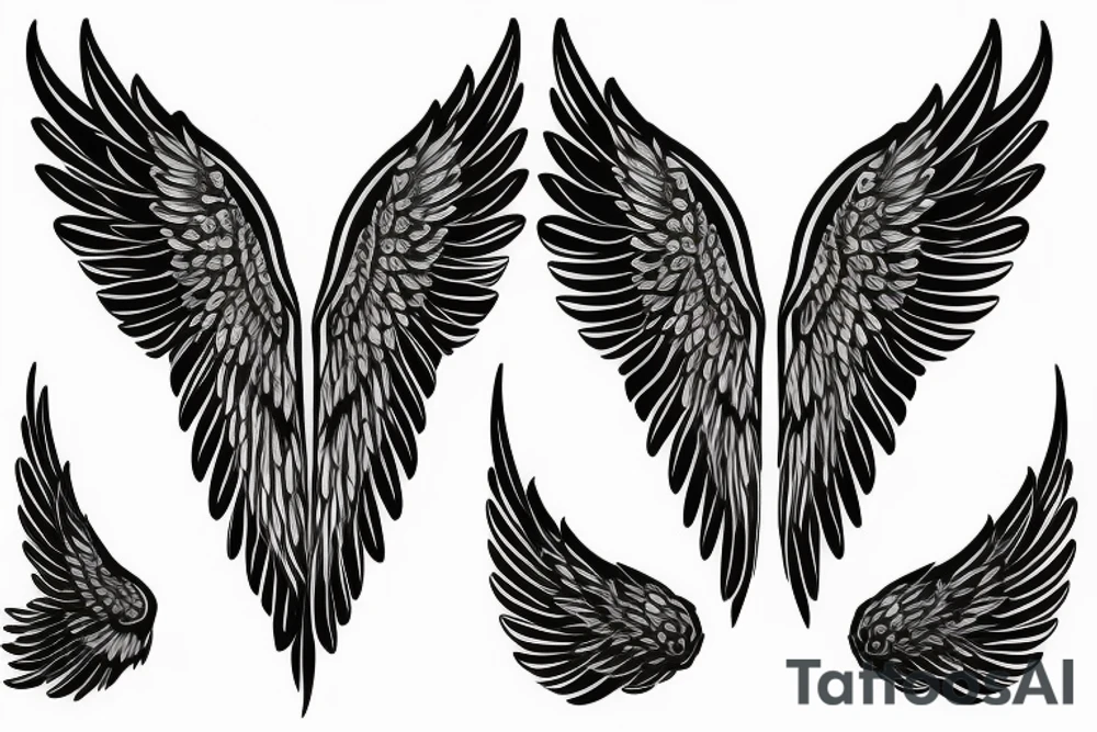 a silhouette figure of an angel covered in light clothed with huge wings in an x shape, without any details inside the silhouette tattoo idea