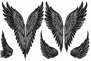 a silhouette figure of an angel covered in light clothed with huge wings in an x shape, without any details inside the silhouette tattoo idea