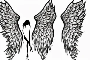 a silhouette figure of an angel covered in light clothed with huge wings in an x shape, without any details inside the silhouette tattoo idea