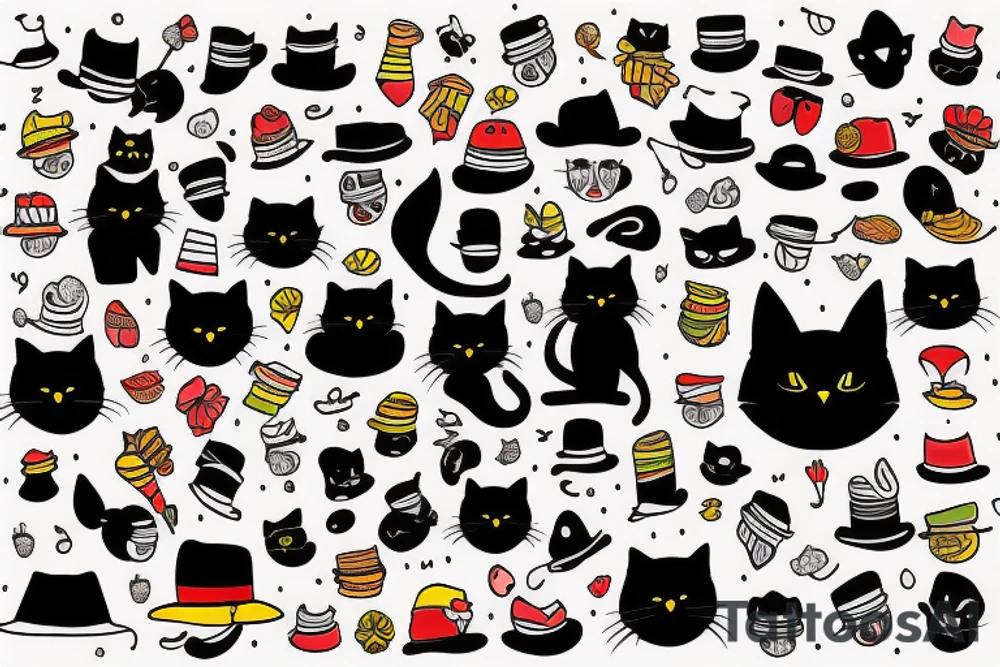 BLACK CAT WITH A FUNNY HAT AND SWEATER tattoo idea