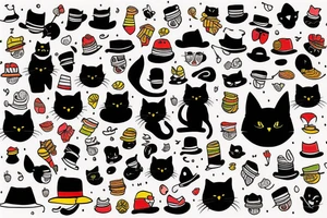 BLACK CAT WITH A FUNNY HAT AND SWEATER tattoo idea