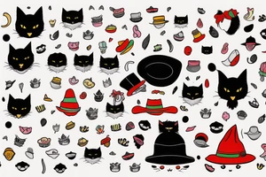 BLACK CAT WITH A FUNNY HAT AND SWEATER tattoo idea