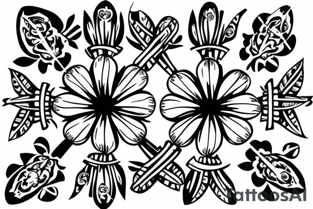 Cross shaped flower with 4 petals tattoo idea