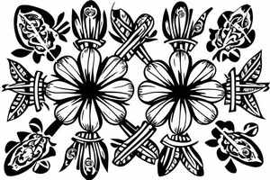 Cross shaped flower with 4 petals tattoo idea