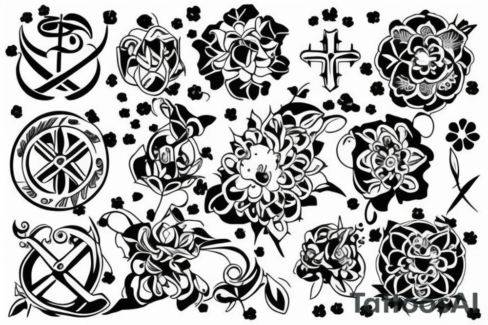 flower with 4 petals in a cross shape viewed from top tattoo idea