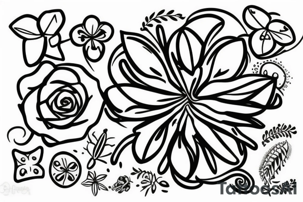 single flower with 4 petals in a cross shape viewed from top tattoo idea