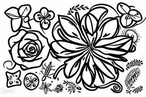 single flower with 4 petals in a cross shape viewed from top tattoo idea