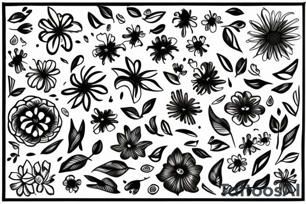 Flower with petals in an x shape with missing petals in between tattoo idea