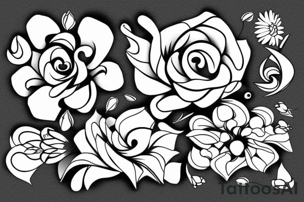 Flower with petals in an x shape with missing petals in between tattoo idea
