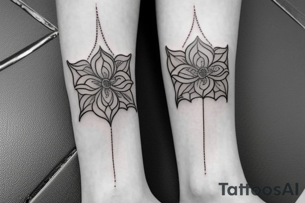 Ankle tattoo of a divine flower with 4 petals in an x shape orientation tattoo idea