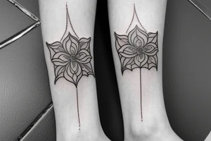 Ankle tattoo of a divine flower with 4 petals in an x shape orientation tattoo idea