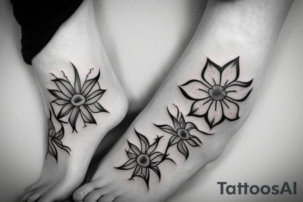 Ankle tattoo of a divine flower with 4 petals in an x shape orientation tattoo idea
