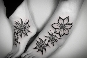 Ankle tattoo of a divine flower with 4 petals in an x shape orientation tattoo idea