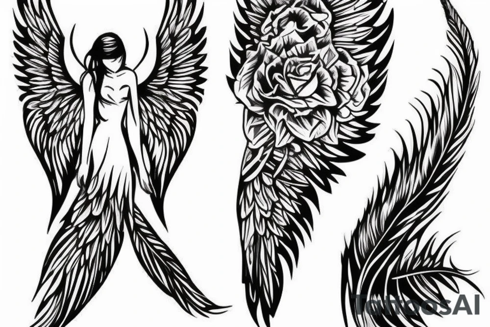 Ankle tattoo silhouette an angel floating with huge feather wings tattoo idea