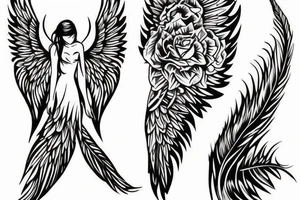 Ankle tattoo silhouette an angel floating with huge feather wings tattoo idea