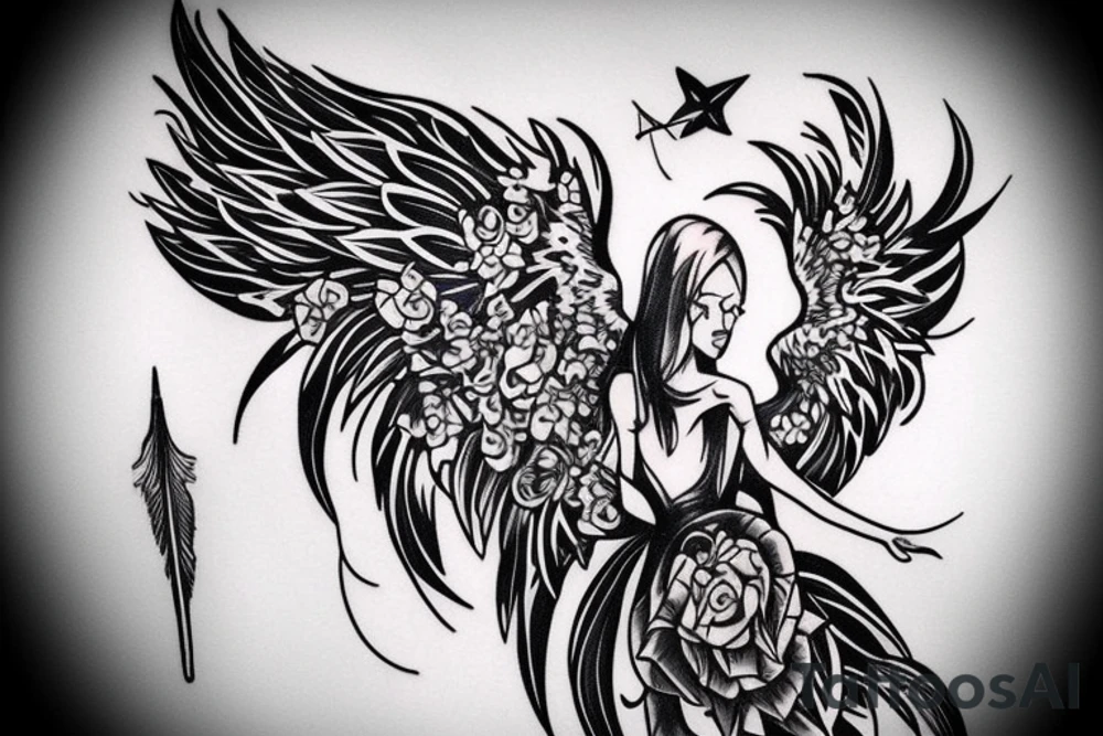 Ankle tattoo silhouette an angel floating with huge feather wings tattoo idea