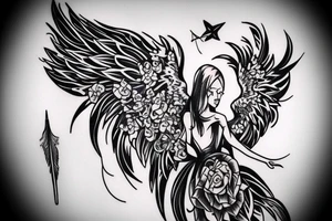 Ankle tattoo silhouette an angel floating with huge feather wings tattoo idea