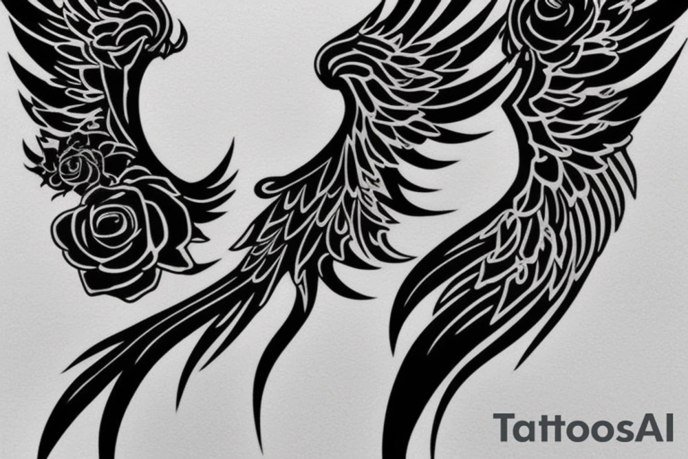 Ankle tattoo silhouette a full black angel floating with huge feather wings tattoo idea
