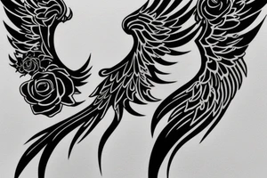 Ankle tattoo silhouette a full black angel floating with huge feather wings tattoo idea