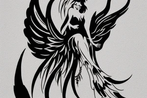 Ankle tattoo silhouette a full black angel floating with huge feather wings tattoo idea