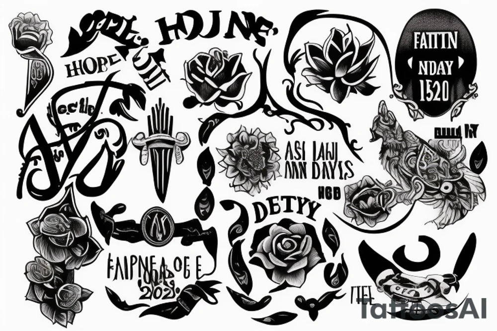 From Hope to Action, Destiny Unfolds
use this as a latin phrase

the date 15 May 2021 in numbers only

 incorporate "Henry Arlo Duran" tattoo idea