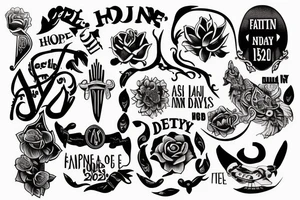 From Hope to Action, Destiny Unfolds
use this as a latin phrase

the date 15 May 2021 in numbers only

 incorporate "Henry Arlo Duran" tattoo idea