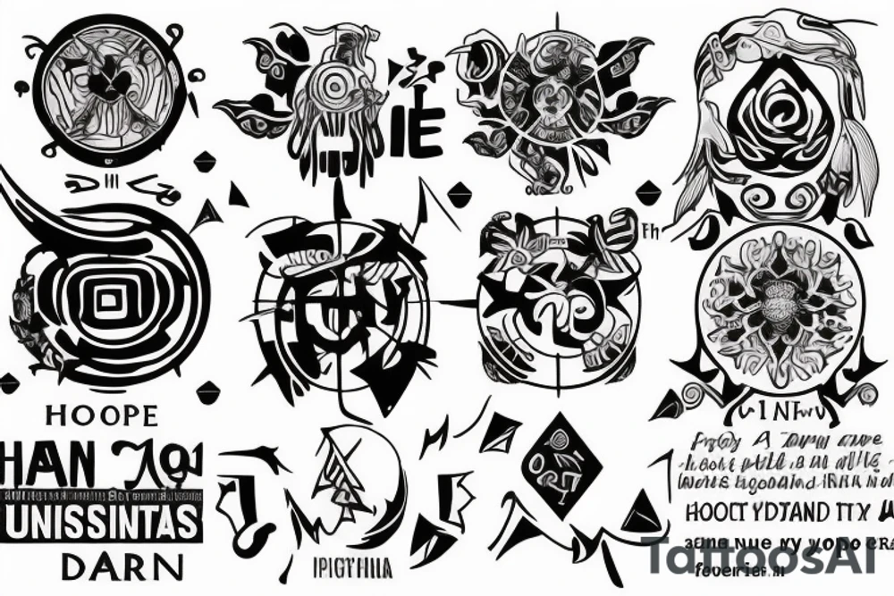 From Hope to Action, Destiny Unfolds
use this as a latin phrase

the date 15 May 2021 in numbers only

 incorporate "Henry Arlo Duran" tattoo idea