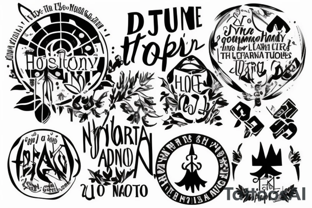 From Hope to Action, Destiny Unfolds
use this as a latin phrase

the date 15 May 2021 in numbers only

 incorporate "Henry Arlo Duran" tattoo idea
