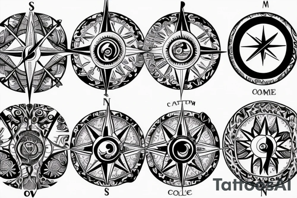 Compass and moon tattoo idea
