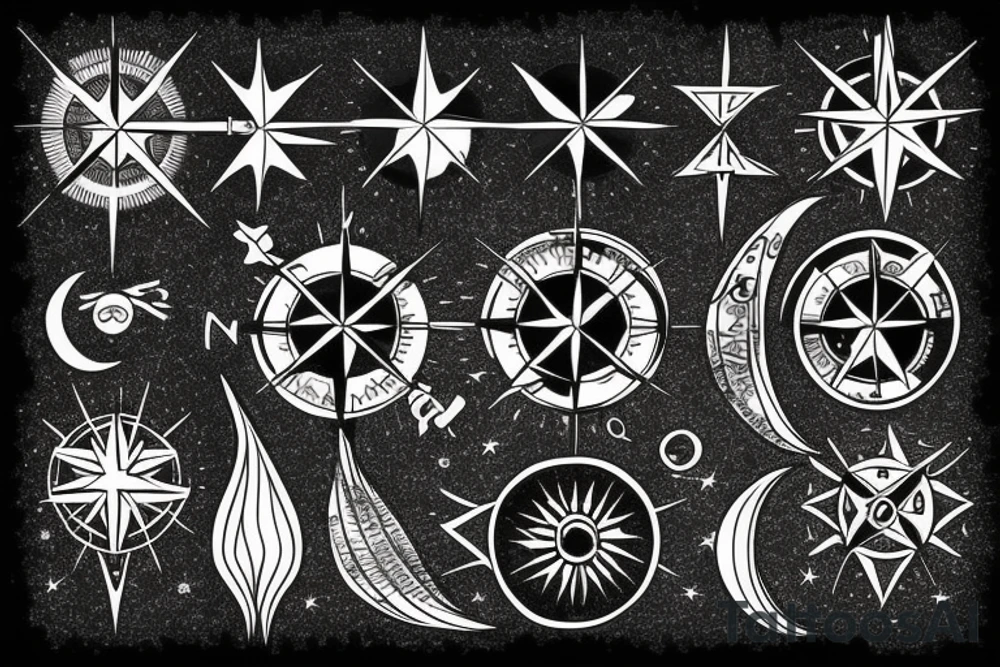 Compass and moon tattoo idea