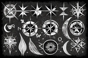 Compass and moon tattoo idea