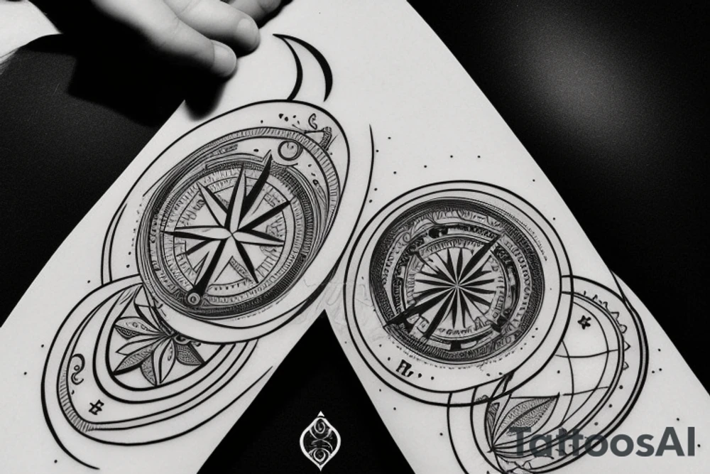 Compass and moon tattoo idea