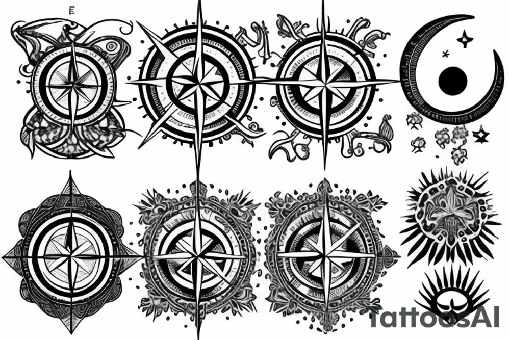 Compass and moon tattoo idea